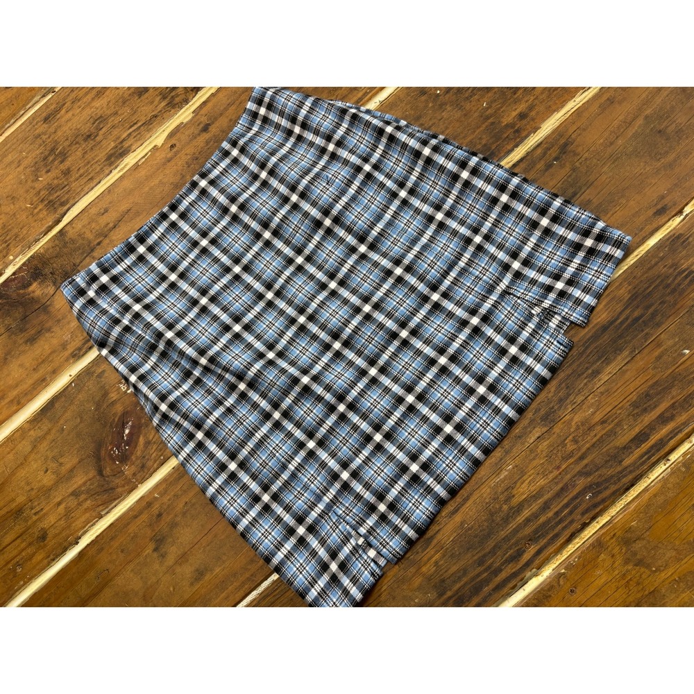 Love On A Hanger Blue Plaid Mini Skirt Side Slit 90s Grunge Size 3
